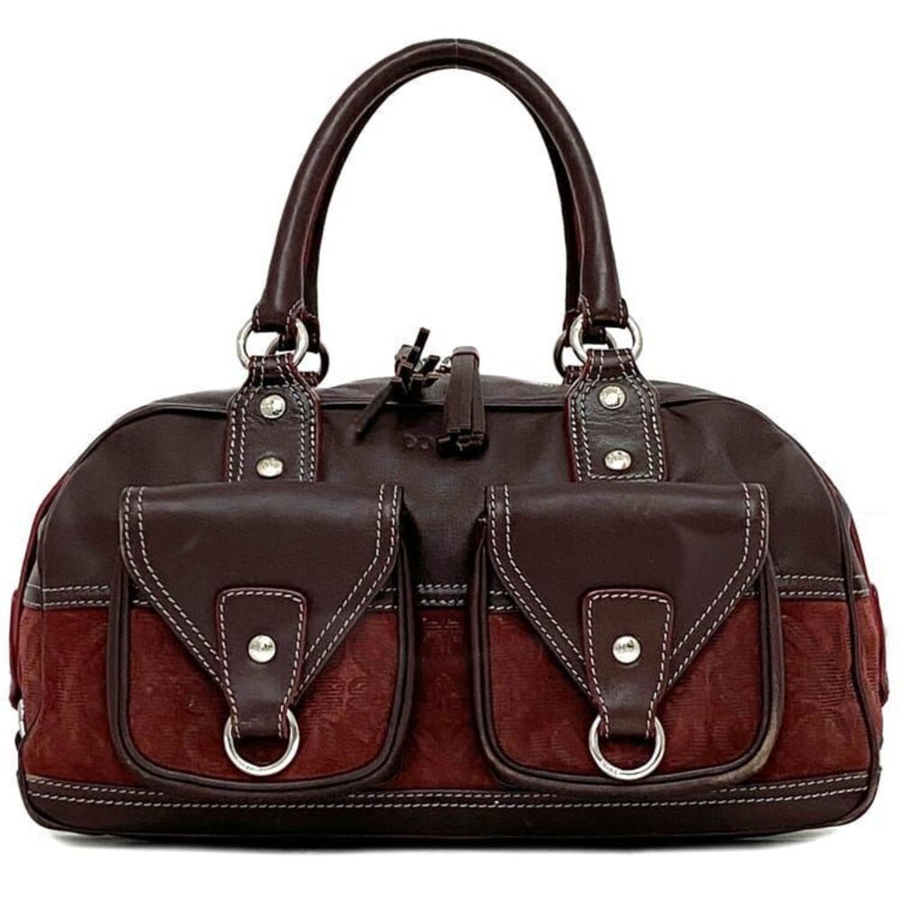 Loewe Handbag Bordeaux Purple Anagram Tote bag Leather Suede Tassel Zip Brown